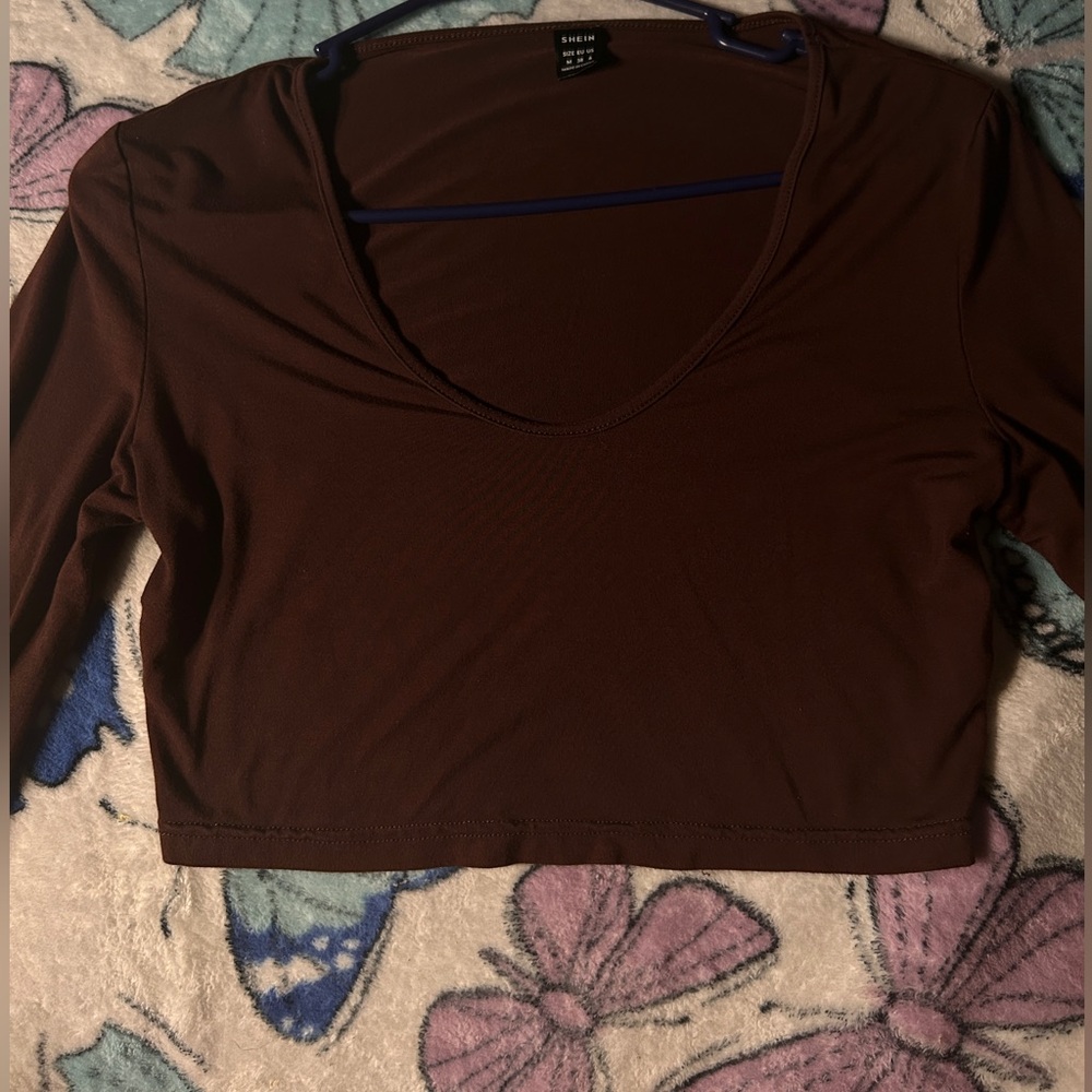 Brown Long-sleeve Crop top🍯🧸
